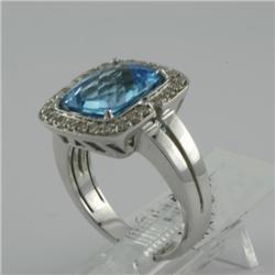 Ring 6.27 ctw Diamond & Blue Topaz  14K  White Gold- SRP$ 3804