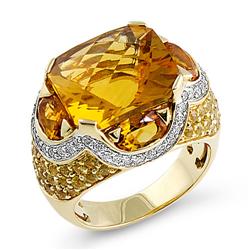 Genuine 11.4 ctw Diamond & Citrine, Yellow Sapphire Ring  
