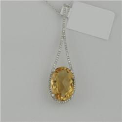 Necklace 6.08 ctw Diamond & Citrine  14K  White Gold- SRP$ 2592