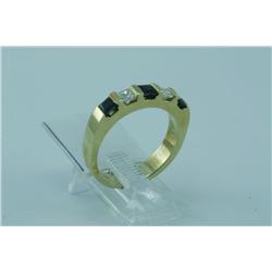 Genuine Diamond & Blue Sapphire Ring 14K Gold