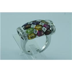 Genuine Diamond & Multi-color Ring 18K White Gold - SRP$ 8609