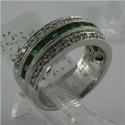 Ring 1.24 ctw Diamond & Emerald  18K  White Gold- SRP$ 5937