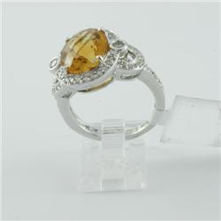 Ring 5.11 ctw Diamond & Citrine  14K White Gold- SRP$ 3556