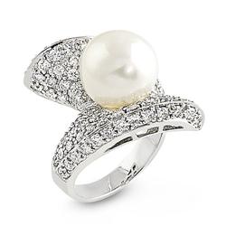 Genuine 11.68 ctw Diamond & Pearl Ladies Ring  18K White Gold