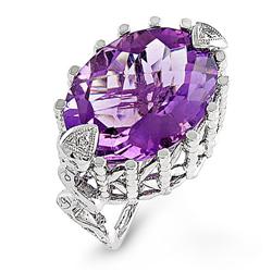 Genuine 16.96 ctw Diamond & Amethyst Ladies Ring   14K White Gold