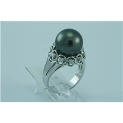 Genuine Diamond & Tahitian Black Pearl Ring 14K Gold- SRP$4148