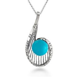 Genuine 8.66 ctw Diamond & Turquoise Pendant w/ Chain  