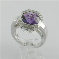 Ring 4.70 ctw Diamond & Amethyst  14K White Gold- SRP$ 2756