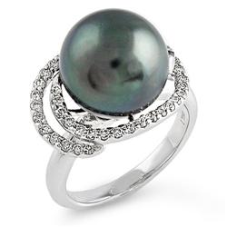 Genuine 13.60 ctw Diamond & TahitianPearl Ladies Ring  