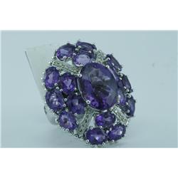 Genuine Diamond & Amethyst Ring 14K Gold