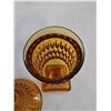 Image 4 : Indiana Amber Glass Diamond Patterned Glass Lidded Candy Dish on Footed Base