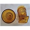 Image 5 : Indiana Amber Glass Diamond Patterned Glass Lidded Candy Dish on Footed Base