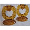 Image 1 : Indiana Glass Amber Pressed Glass Horseshoe Candlesticks