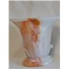 Image 2 : 1930s Arko Agate White and Orange Pressed Slag Glass Floral Vase Set HARD TO FIND PAIR