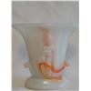 Image 3 : 1930s Arko Agate White and Orange Pressed Slag Glass Floral Vase Set HARD TO FIND PAIR