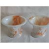 Image 4 : 1930s Arko Agate White and Orange Pressed Slag Glass Floral Vase Set HARD TO FIND PAIR