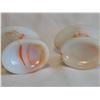 Image 5 : 1930s Arko Agate White and Orange Pressed Slag Glass Floral Vase Set HARD TO FIND PAIR