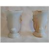 Image 6 : 1930s Arko Agate White and Orange Pressed Slag Glass Floral Vase Set HARD TO FIND PAIR