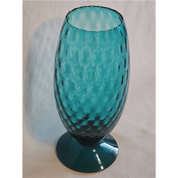 Vintage Emploi Blue Art Glass Pedestal Vase with Bubble Texture