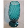 Image 1 : Vintage Emploi Blue Art Glass Pedestal Vase with Bubble Texture