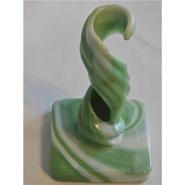 Antique Green and White Swirl Slag Glass Tapered Candle Holder by Westmoreland company 1940s