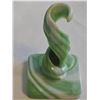 Image 1 : Antique Green and White Swirl Slag Glass Tapered Candle Holder by Westmoreland company 1940s