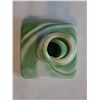 Image 3 : Antique Green and White Swirl Slag Glass Tapered Candle Holder by Westmoreland company 1940s