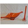 Image 1 : MMC Orange Art Glass Stretch Centerpiece Bowl and Blown Glass Bud Vase