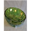 Image 4 : Green Iridescent  Carnival Glass Fruit Design Footed Bowl