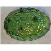 Image 6 : Green Iridescent  Carnival Glass Fruit Design Footed Bowl