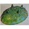 Image 7 : Green Iridescent  Carnival Glass Fruit Design Footed Bowl