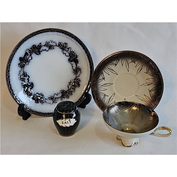 Zeh Scherzer Bavaria Teacup & Saucer, Swedish Plate, Salt Shaker