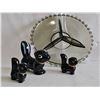 Image 1 : Chezch Black Glass Relish Tray and 3 Ceramic Skunk Figurines