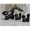 Image 2 : Chezch Black Glass Relish Tray and 3 Ceramic Skunk Figurines
