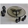 Image 7 : Chezch Black Glass Relish Tray and 3 Ceramic Skunk Figurines