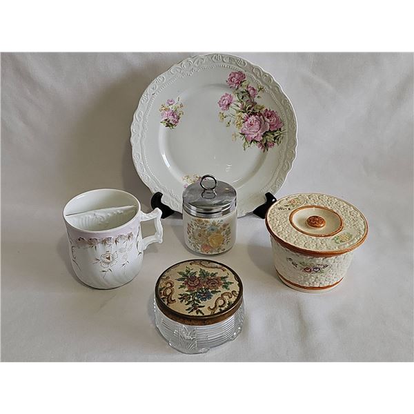 Decorative antique floral porcelain glassware set with sugar bowl and more