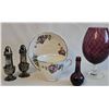 Image 1 : Purple lot!  Colclough Bone China Cup & Saucer, Silver Salt & Pepper, Purple Glass Items