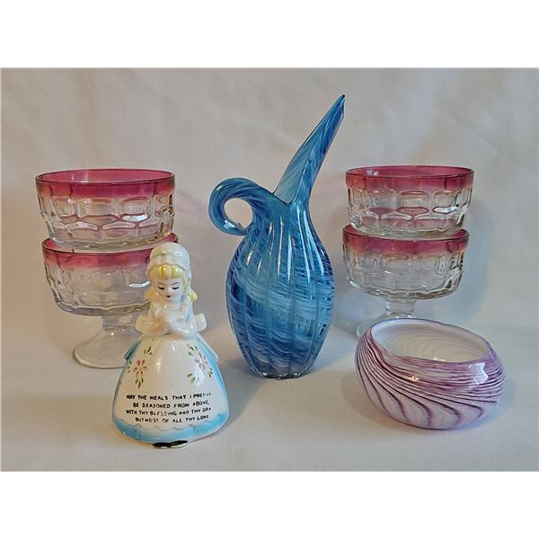 Vintage Glassware and Ceramic Figurine Collection (7 Pieces)