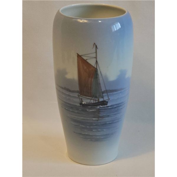Royal Copenhagen Hand-Painted Porcelain Vase with Sailboat