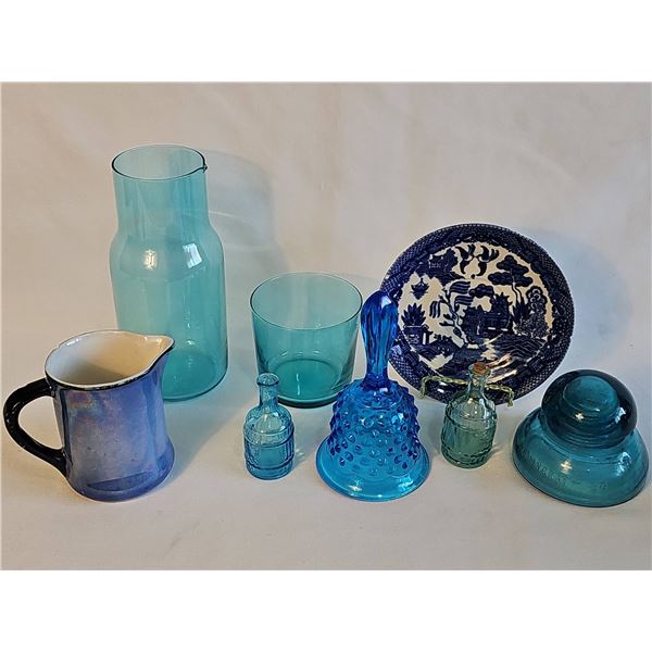 Blue Glassware and Ceramic Jug Lot