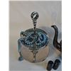 Image 2 : Vintage Silver Plated Teapot, Tiered Tray, Salt and Pepper, and Faux Pearls