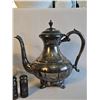 Image 6 : Vintage Silver Plated Teapot, Tiered Tray, Salt and Pepper, and Faux Pearls