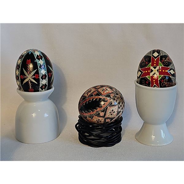 Three Hand-Painted Ukrainian Pysanky Eggs