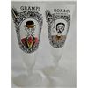 Image 3 : Vintage 'Gay Fad' 5 Frosted Novelty Glass Goblets with Character Portraits