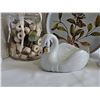 Image 3 : Grannycore Lot With Milk Glass Vases, Swan, Buttons, and Floral Tin