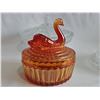 Image 5 : 4 Pressed Glass Covered Dishes Flashed Glass Swan Powder Box Jeanette Glass Co