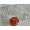 Image 6 : 4 Pressed Glass Covered Dishes Flashed Glass Swan Powder Box Jeanette Glass Co