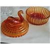 Image 8 : 4 Pressed Glass Covered Dishes Flashed Glass Swan Powder Box Jeanette Glass Co