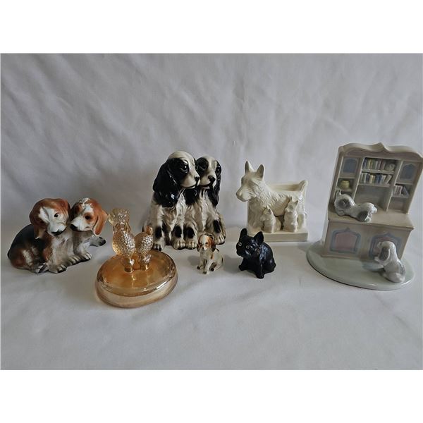 Dog Figurine Collection Including Lefton and Glass Poodle