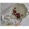 Image 1 : Lot: Porcelain Tray, Pink Glass Creamer, Decoratives Blown Glass Floral Ashtray
